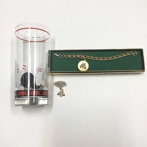 BOWLING Lot Jewelry Pieces + 200 Club Tall Drinking Glass